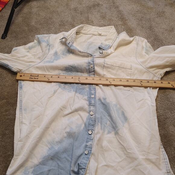 Aeropostale Size Large White Blue Button Up Top Blouse Long Sleeve Soft Comfy - Picture 5 of 11